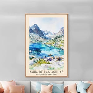 Bahia de Las Aguilas Watercolor Print: Dominican Republic Framed Canvas Art