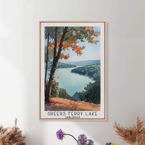 Greers Ferry Lake Arkansas Framed Canvas Print, Wall Hanging, Stunning Watercolor Landscape, Travel Lake House Art Prints, Original Art,