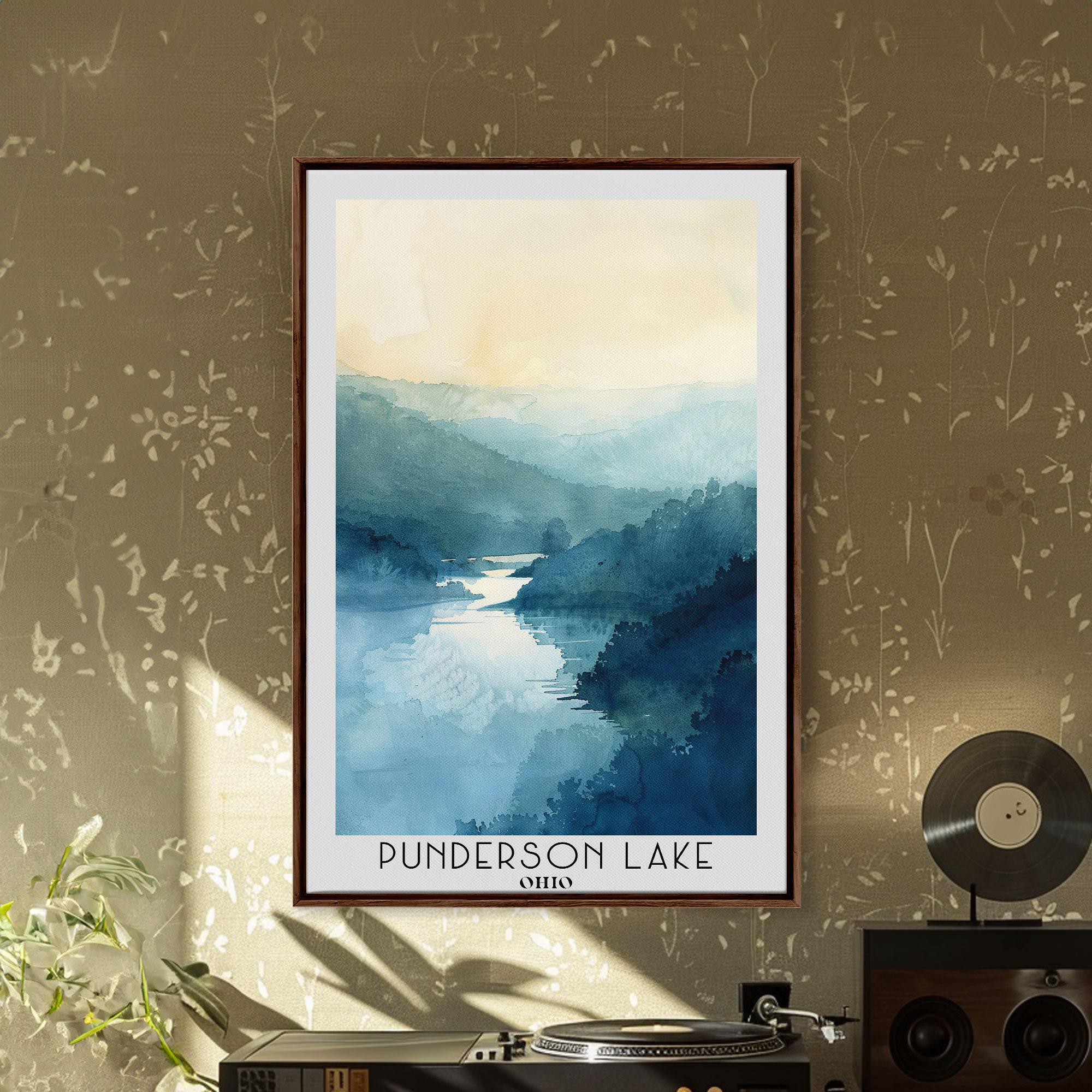 Punderson Lake Ohio Framed Canvas Print: Watercolor Lake House Art