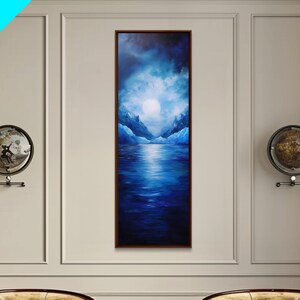 Moonlit Lake Framed Canvas Print: Moody Mountain Landscape Art