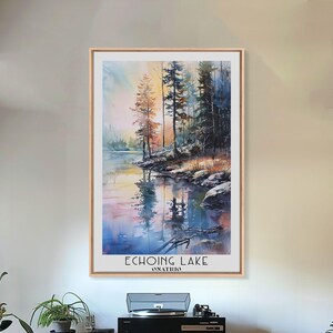 Lake Ontario Framed Canvas Print: Watercolor Painting Travel Poster