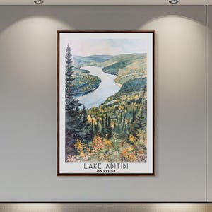 Lake Abitibi Ontario Framed Canvas Print: Watercolor Travel Poster