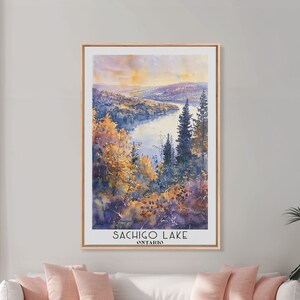 Sachigo Lake Ontario Framed Canvas Print: Watercolor Painting Wall Art