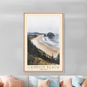 Cannon Beach, Oregon Watercolor Beach Print, Vacation Gift, Oregon Wall Art, Framed Canvas Print, Framed Beach Painting