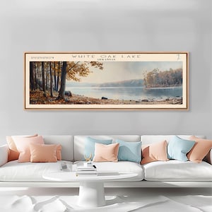 White Oak Lake Arkansas Panoramic Wall Art, Framed Canvas Print, Lake House Decor, Travel Poster, Beautiful Lake Scene, Bedroom Decor