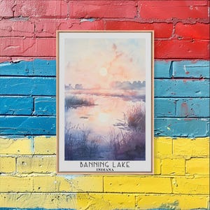Banning Lake Indiana Framed Canvas Print: Watercolor Landscape Art