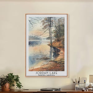 Jordan Lake North Carolina Framed Canvas: Watercolor Lake Life Art