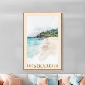 Brewer's Beach, US Virgin islands Watercolor Print, Vacation Gift, Wall Art, Beach Painting, Beach Decor, Large Wall Art, Wood Frame Art