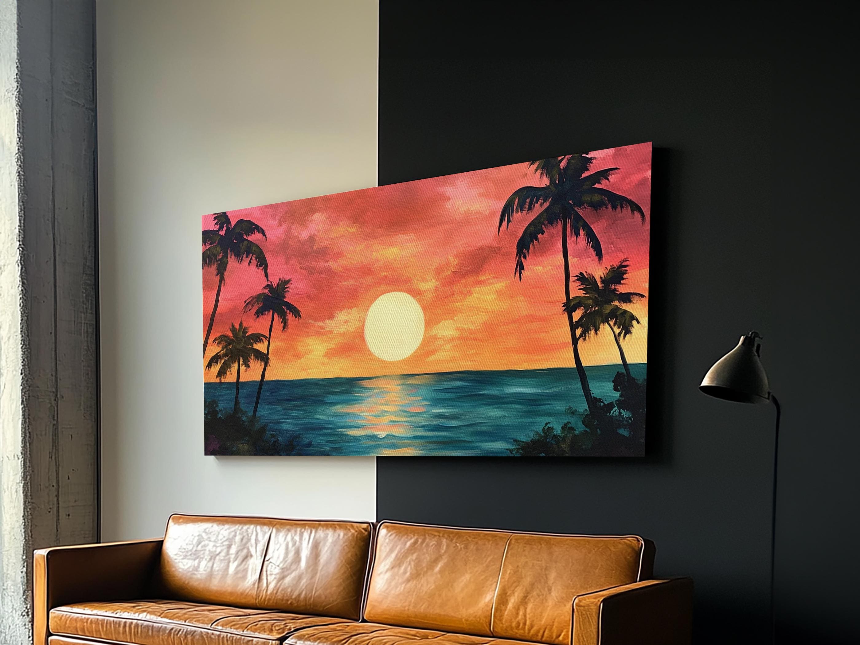 Tropical Sunset Palm Tree Canvas Print: Coastal Wall Art - Etsy