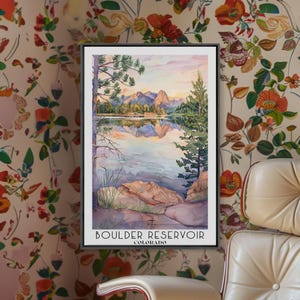 Boulder Reservoir Watercolor Canvas Print: Colorado Lake House Wall Art