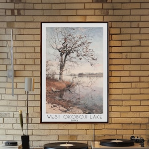 West Okoboji Lake Iowa Travel Poster: Framed Canvas Watercolor Art