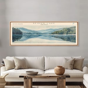 Beaver Lake Arkansas Framed Canvas Print, Panoramic Lake House Decor, Scenic Painting, Travel Poster, Rustic Art, Nature Wall Art