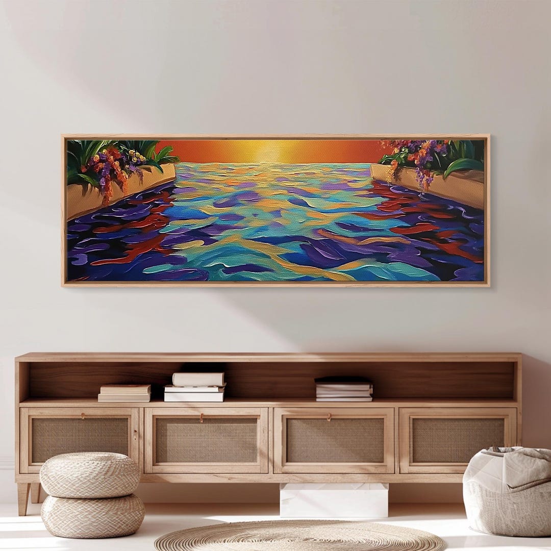 Pool Canvas Tropical Sunset Infinity Pool Canvas Print: Modern Resort View Wall Art ...
