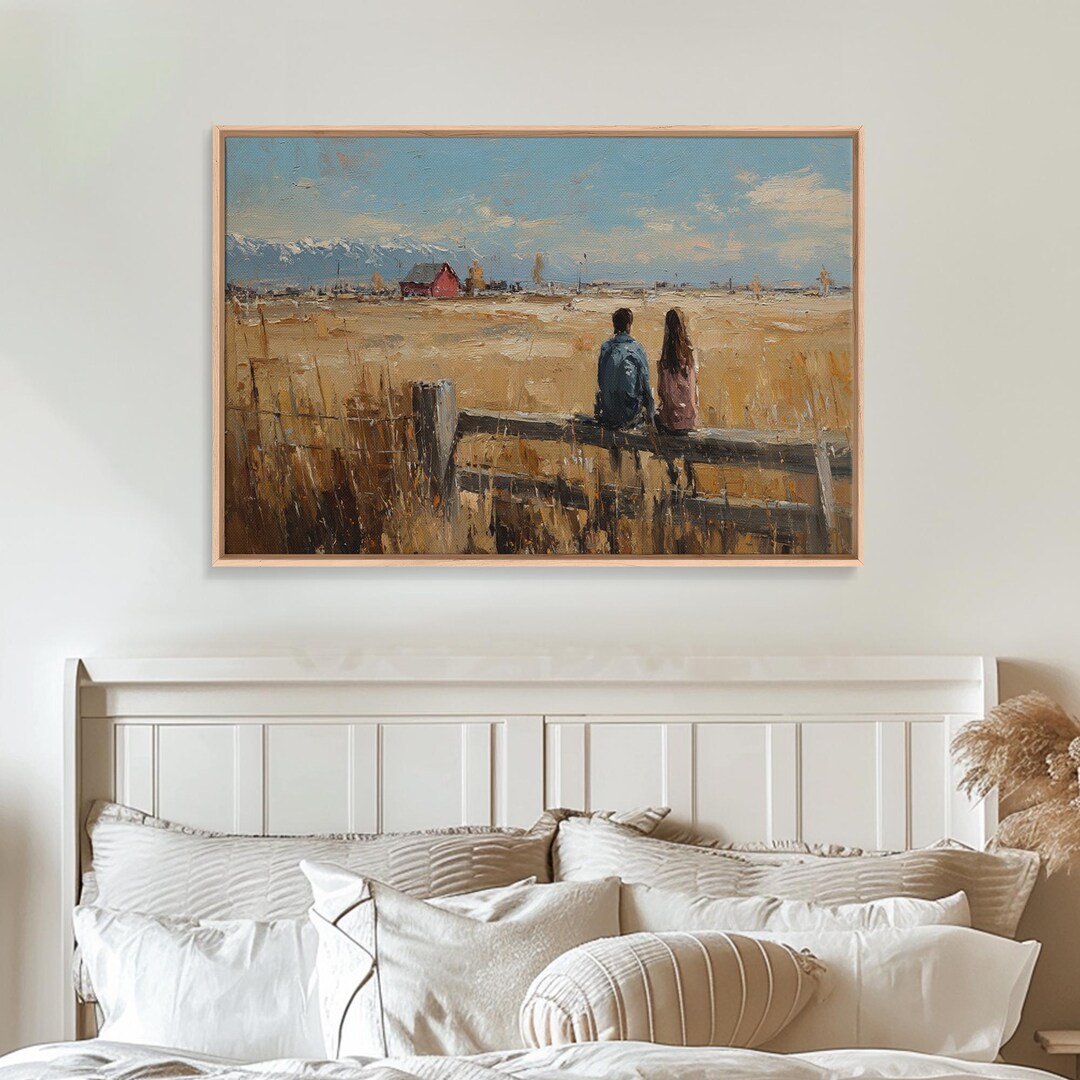 Framed Photo Rural Area Rural Fence Couple Landscape, Framed Canvas Print, Valentines Day ...