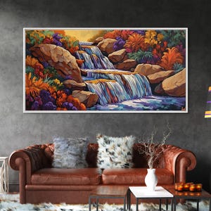 Autumn Waterfall Canvas Print: Colorful Forest Landscape Wall Art