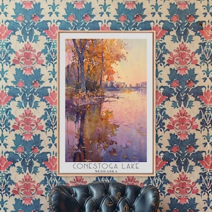 Conestoga Lake Nebraska Framed Canvas: Watercolor Lake House Art