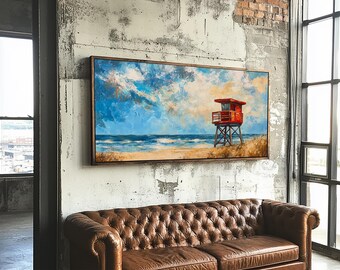 Lifeguard Tower Canvas Print: Coastal Seascape Painting, Nautical Wall Art