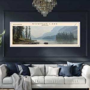 Bowman Lake Montana Framed Canvas Print: Rustic Lake House Wall Art