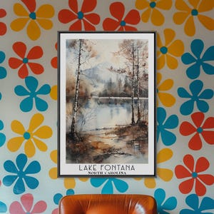 Lake Fontana North Carolina Canvas Print: Vintage Watercolor Landscape