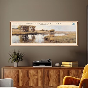 Branched Oak Lake Nebraska Framed Canvas Print: Vintage Travel Poster