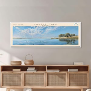 Carter Lake Nebraska Framed Canvas Print: Panoramic Lake House Art