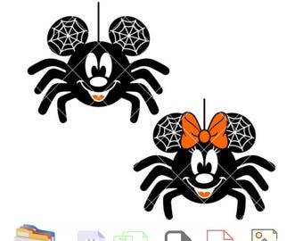 Mickey & Minnie Spider Bundle Svg, Trick or Treat Svg, Halloween Svg, Kawaii Svg, Cricut, Silhouette Vector Cut File