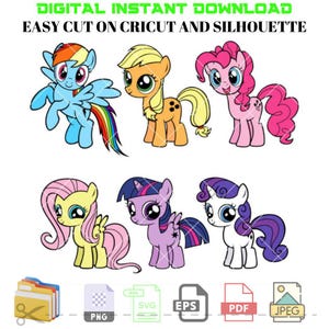Little Pony Bundle Svg, Cutie Pony Unicorn Svg, Cute Unicorns Svg, Kawaii Svg, Cricut, Silhouette Vector Cut File