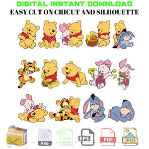 Layered Baby Pooh Svg Bundle, Instant Download, Bundle For Cricut, Silhouette Vector SVG PNG DXF Cut File