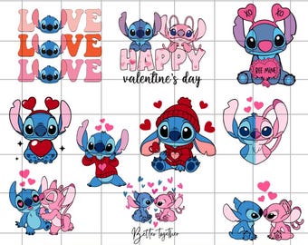 Stich und Engel-Svg-Bundle, Liebes-Svg, Valentinstag-Svg, Kawaii-Svg, Cricut, Silhouette-Viertel-Schnitt-Datei