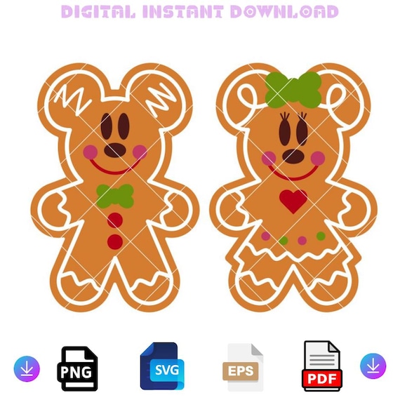 Layered Mickey & Minnie Gingerbread Svg, Christmas Svg, Merry Christmas Svg, Santa Claus Svg, Cricut, Silhouette Vector Cut File