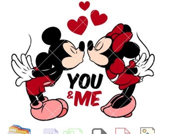 Jij en ik Mickey Minnie Kiss Svg, Love Svg, Valentijnsdag Svg, Kawaii Svg, Cricut, silhouet Vector gesneden bestand