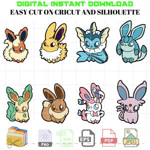 Pokemon And Friends Bundle SVG Digital File, Cartoon Svg, Eevee Svg, Birthday Party Svg, Pokemon Svg, Cricut, Silhouette Vector Cut File