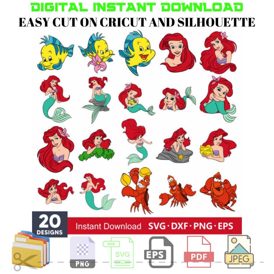 Layered Ariel Little Mermaid Svg Bundle, Instant Download, Bundle For Cricut, Silhouette Vector SVG PNG DXF Cut File