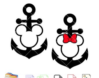 Anchor Mickey & Minnie Head Svg, Mickey Cruise Svg, Family Cruise Svg, Kawaii Svg, Cricut, Silhouette Vector Cut File
