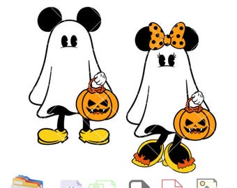 Halloween Mickey & Minnie Ghost Bundle Svg, Trick or Treat Svg, Halloween Svg, Kawaii Svg, Cricut, Silhouette Vector Cut File