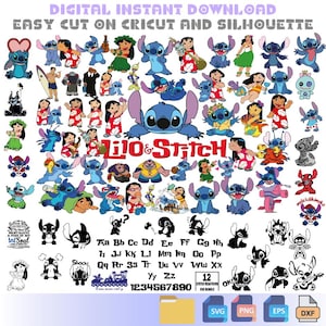 Mega Stitch und Lilo SVG-Bundle, Cute Stitch SVG, Zeichentrickfiguren Png, Schnittdateien für Cricut Silhouette