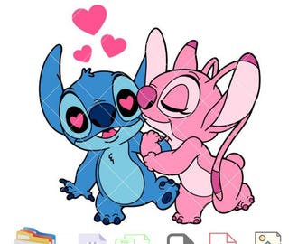 Stitch and Angel Svg, Love Svg, Valentijnsdag Svg, Kawaii Svg, Cricut, silhouet Vector gesneden bestand
