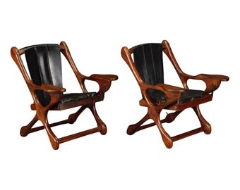 Pair of Don Shoemaker Rosewood and Leather 'Swinger' Chairs, 1960s, Signed