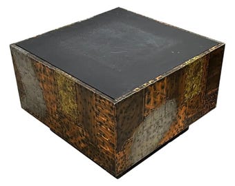 Paul Evans 'PE-31' Patchwork Copper and Slate Cube Table for Directional, c 1967