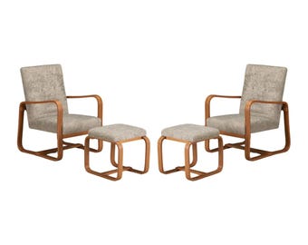 Lounge Chairs with Ottomans by Giuseppe Pagano for Bocconi University, c 1940s