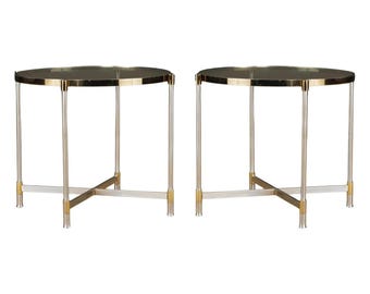 Pair of Mid-Century Brass & Steel Side Tables in the Manner of Maison Jansen