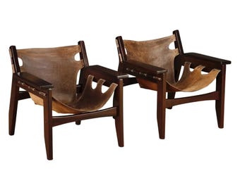 Sergio Rodrigues 'Kilin' Lounge Chairs in Rosewood & Leather, OCA, Brazil 1970s