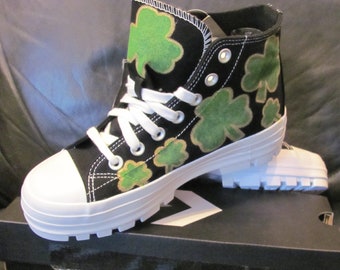 BIG KIDS / Youth Converse Chuck Taylor All Star Canvas High Top hand painted Shamrock shoes for St. Patty's Day