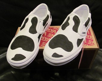 VANS slip on ADULT Custom Painted Cow "Moo Moo"