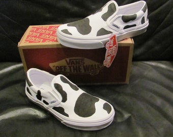 VANS slip on YOUTH Custom Painted Cow "Moo Moo" shoes sizes 3.5 youth to 7 youth