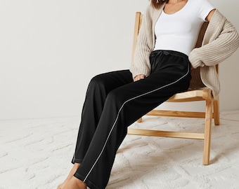 Women's Black With White Trim Pajama PANTS ONLY Luxury Sleepwear