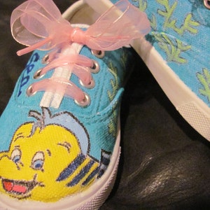 Little Mermaid, Ariel and Flounder hand painted shoes image 3