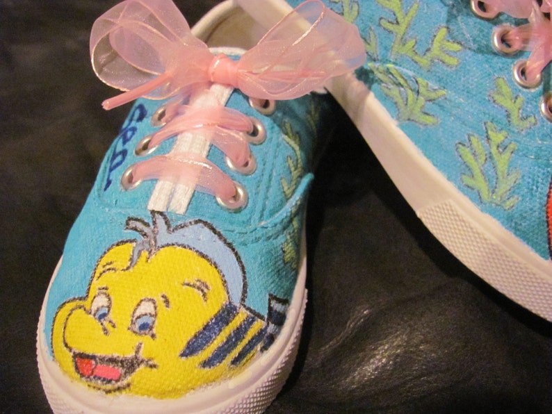 Little Mermaid, Ariel and Flounder hand painted shoes image 3
