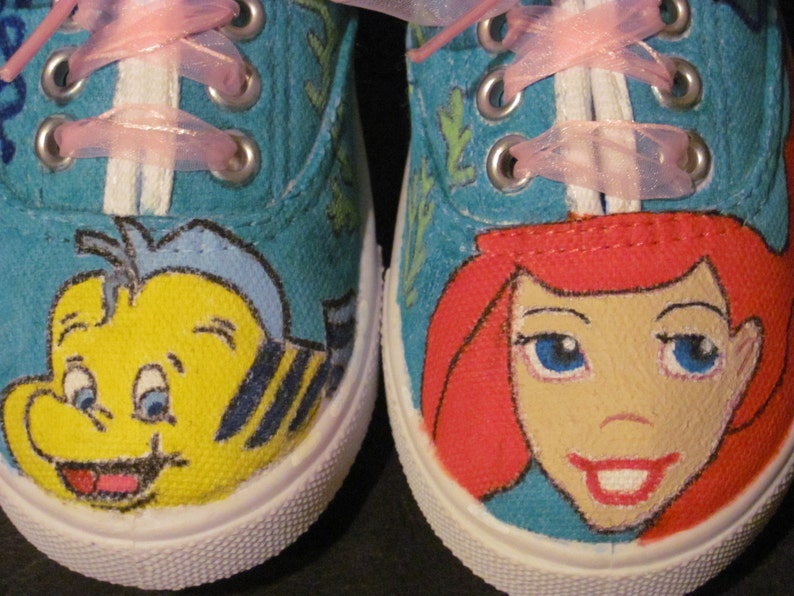 Little Mermaid, Ariel and Flounder hand painted shoes image 1