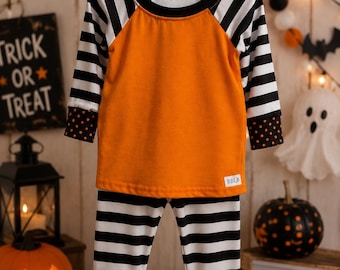 Conjunto de pijama unisex de rayas y lunares de Halloween